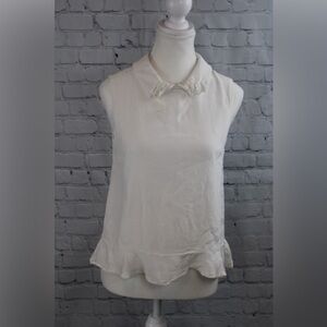 ALL:ROW WHITE SLEEVELESS COLLARED TIERED TOP - Size Small SKU:387